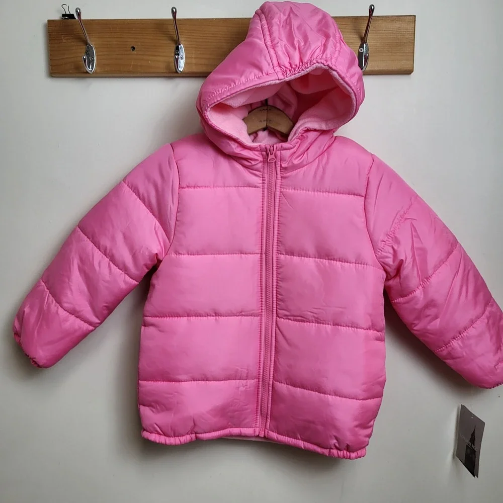 NWT London Fog‎ Kids Size L 6X Puffer Jacket Pink Hooded Zip Front Insulated
